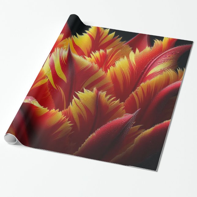 Papagei Tulip Blumenrot und Gelb Geschenkpapier (Ungerollt)