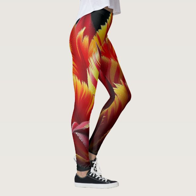 Papagei Tulip Blumenrot und Gelb Leggings (Rechts)