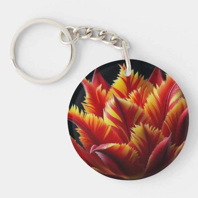 Papagei Tulip Blumenrot und Gelb Schlüsselanhänger (Vorderseite)