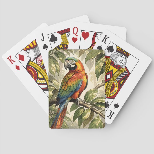 Papagei Vogel auf Baum Zeichnung Spielkarten (Rückseite)