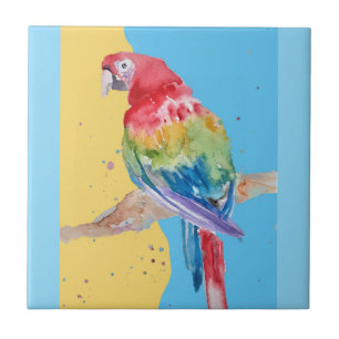 Papagei Wasserfarbe Pink Gelb Babyblau Ara Fliese