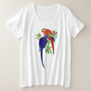 Papageien Blue Red Bold Vintag Fine Art Große Größe T-Shirt
