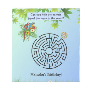 Papageien finden Samen-Labyrinth auf Geburtstagska Notizblock