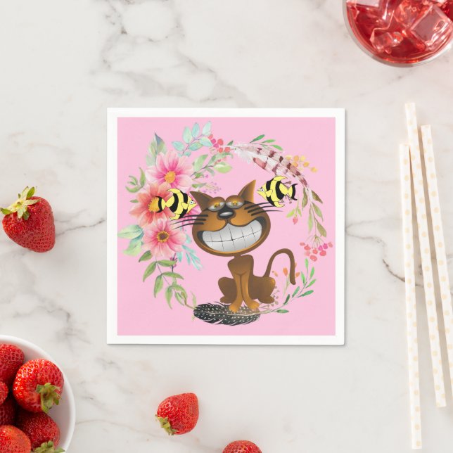 Papageien, Katzenfisch, rosa Serviette (Beispiel)