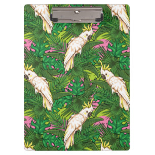 Papageien-Muster mit Palmblättern Klemmbrett