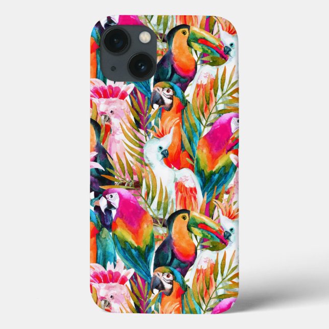 Papageien & Palm-Blätter Case-Mate iPhone Hülle (Rückseite)