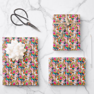 Papageien & Palm-Blätter Geschenkpapier Set