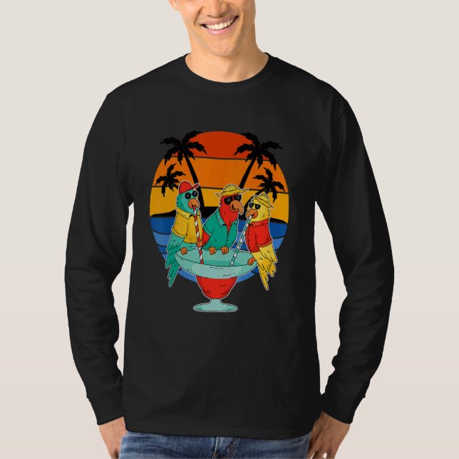 Papageien trinken hawaiianischen Urlaub Sunset Pal T-Shirt (Vorderseite)