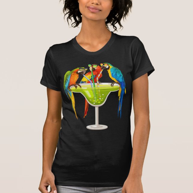 Papageien trinken Margarita im Sommer Urlaub Vogel T-Shirt (Vorderseite)