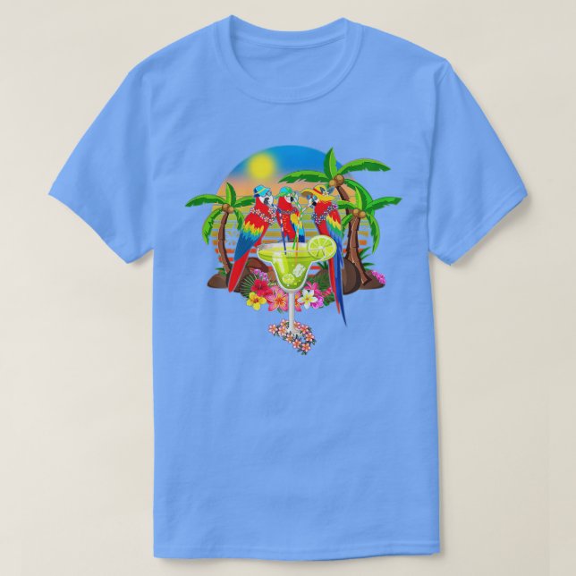 Papageien trinken Margarita im Sommer Urlaub Vogel T-Shirt (Design vorne)