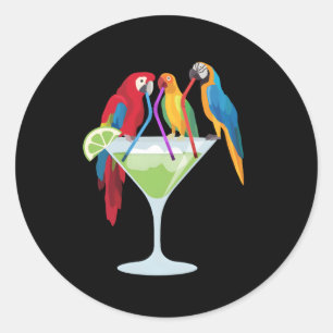 Papageien trinken Margarita tropischen Urlaub Hawa Runder Aufkleber