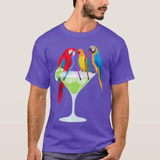 Papageien trinken Margarita tropischen Urlaub T-Shirt (Vorderseite)