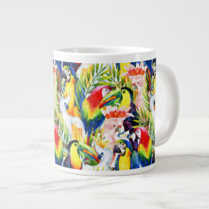 Papageien und Blätter aus Palm Jumbo-Tasse