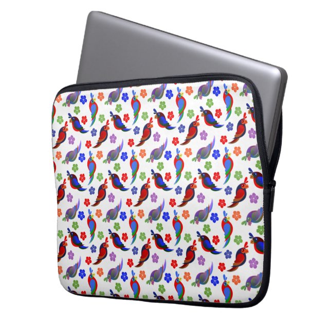 Papageien und Blume Laptopschutzhülle (Vorderseite Links)