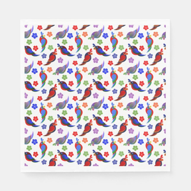 Papageien und Blume Serviette (Vorderseite)