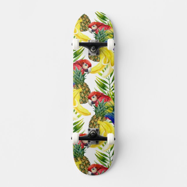 Papageien und tropische Frucht Skateboard (Vorderseite)