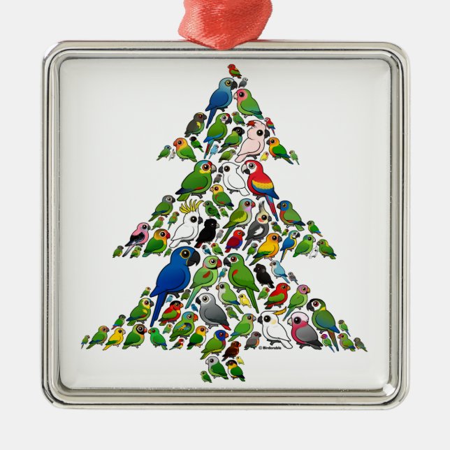 Papageien-Weihnachtsbaum Silbernes Ornament (Vorne)