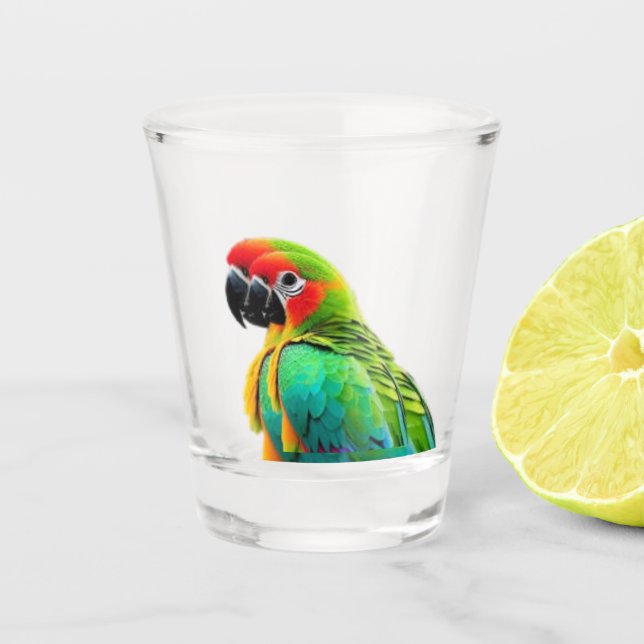Papageienbild in Schiebeglas Schnapsglas (Vorderseite)