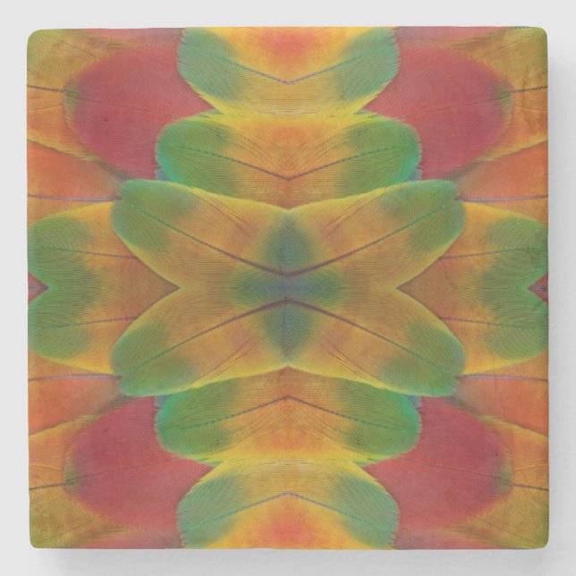 Papageienfeder Kaleidoskop Steinuntersetzer (Vorderseite)