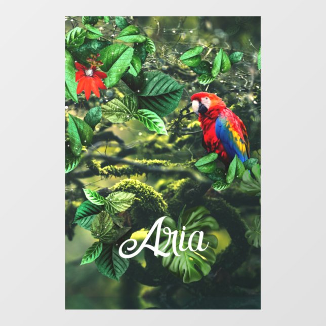 Papageienkürbis im Dschungel mit Blume Fensteraufkleber (Blatt)