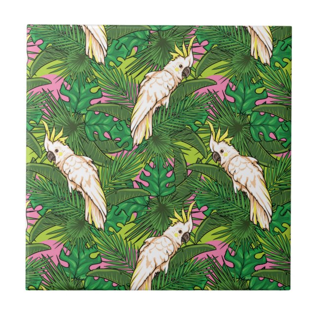 Papageienmuster mit Blätter aus Palm Fliese (Vorderseite)