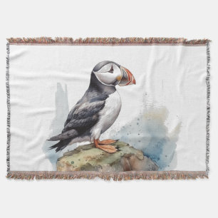Papageientaucher auf einem Felsen Aquarell Decke