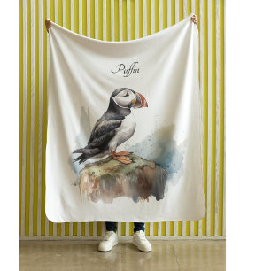 Papageientaucher auf einem Felsen Aquarell, indivi Fleecedecke