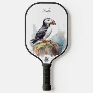 Papageientaucher auf einem Felsen Aquarell, indivi Pickleball Schläger