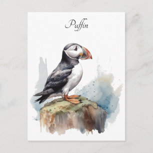 Papageientaucher auf einem Felsen Aquarell, indivi Postkarte