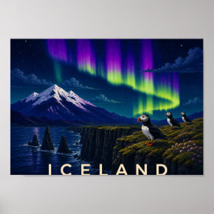 Papageientaucher auf Klippe Aurora Island Wandkuns Poster