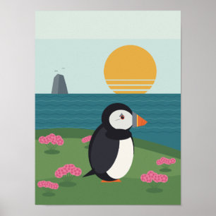 Papageientaucher-Klippe Mid Century Druck Poster