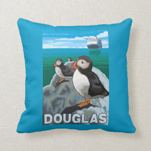 Papageientaucher u. Kreuzschiff - Douglas, Alaska Kissen