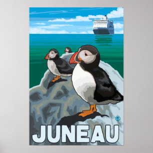 Papageientaucher u. Kreuzschiff - Juneau, Alaska Poster