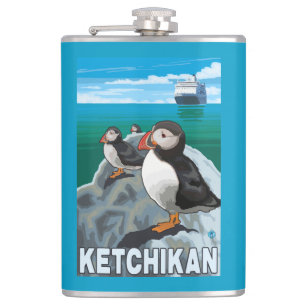 Papageientaucher u. Kreuzschiff - Ketchikan, Flachmann