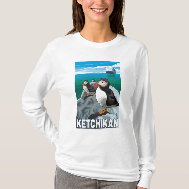 Papageientaucher u. Kreuzschiff - Ketchikan, T-Shirt (Vorderseite)
