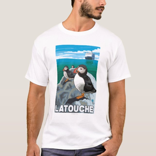Papageientaucher u. Kreuzschiff - Latouche, Alaska T-Shirt (Vorderseite)