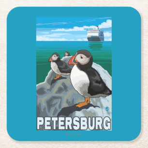 Papageientaucher u. Kreuzschiff - Petersburg, Rechteckiger Pappuntersetzer