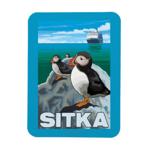Papageientaucher u. Kreuzschiff - Sitka, Alaska Magnet