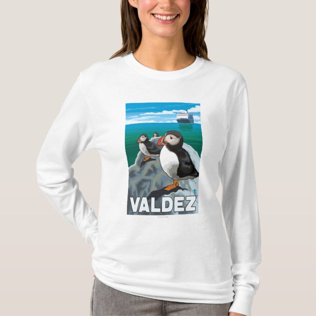 Papageientaucher u. Kreuzschiff - Valdez, Alaska T-Shirt (Vorderseite)