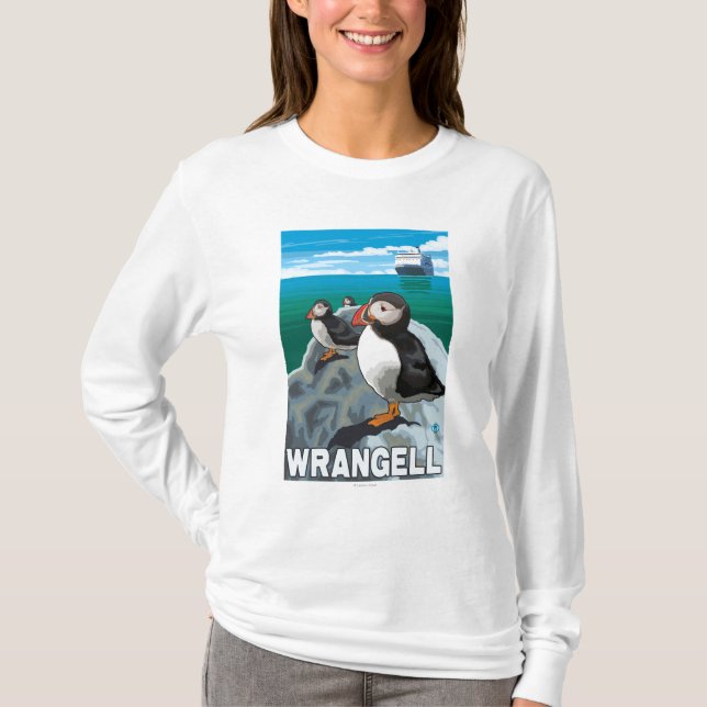Papageientaucher u. Kreuzschiff - Wrangell, Alaska T-Shirt (Vorderseite)