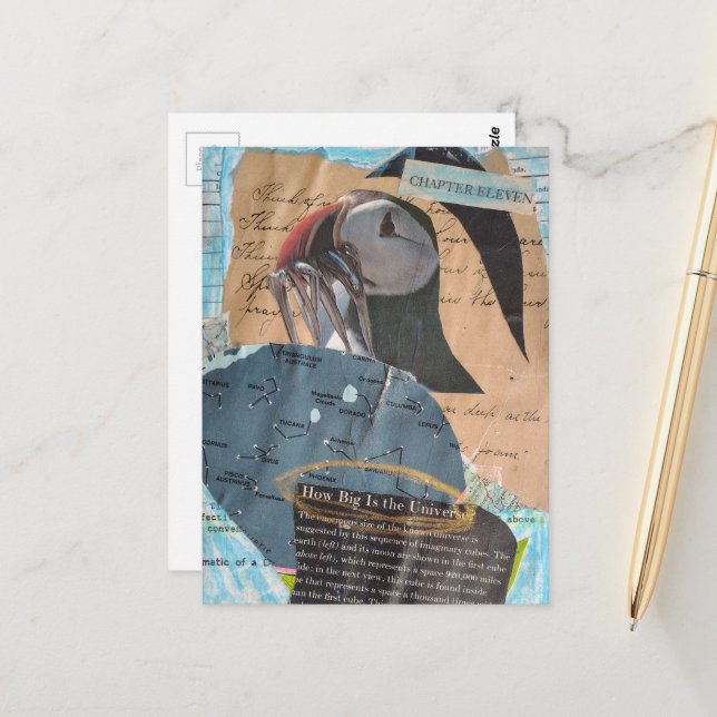 Papageientaucher und Fisch Kapitel Elf Mixed Media Postkarte (Vorderseite/Rückseite Beispiel)