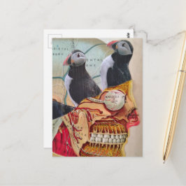 Papageientaucher Vögel auf dem Gehirn Surreal Mixe Postkarte