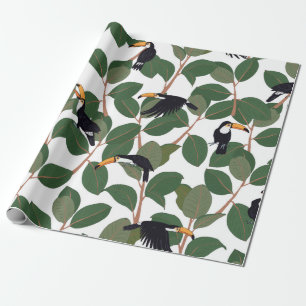 Papageienvogel mit Fikus-Palmen-Blätter nahtlos Geschenkpapier