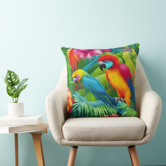 Papageienvögel Tropical Floral Palmen blau grün Kissen