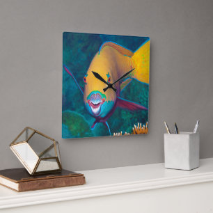Papageifisch - Auffallendes Make-Up! Farbige Foto Quadratische Wanduhr