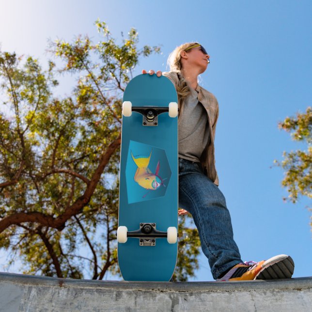 Papageifisch - Design Farbverlauf blauer Hintergru Skateboard (Außen 1)