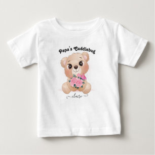 Papa's Cuddlebug mit Babyname Niedlich Brown Bear Baby T-shirt