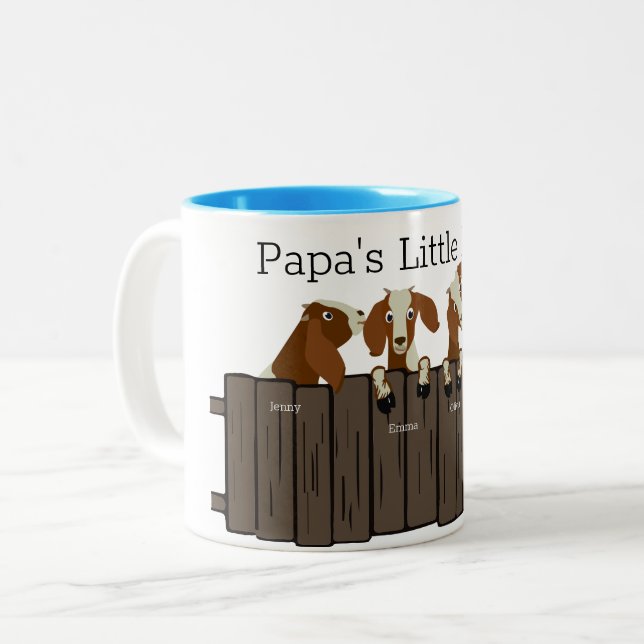 Papas Kleine Herde von 4 Ziegen Zweifarbige Tasse (Vorderseite Links)