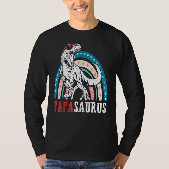 Papasaurus Rex Dinosaur Papa Saurus Rainbow Vater T-Shirt (Vorderseite)