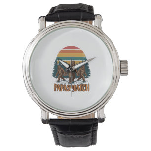Papasquatch Bigfoot Vintage Sonnenuntergang Vektor Armbanduhr